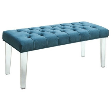 Furniture of America Eliza Contemporary Fabric Bench with Acrylic Legs in Blue