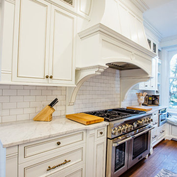 White Glazed Kitchen with Walnut Island Top