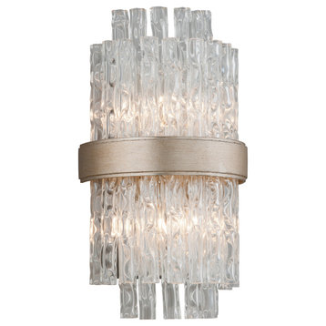 Chime 2-Light Wall Sconce, Silver Leaf/Polished Stainless, Clear Tubular Glass