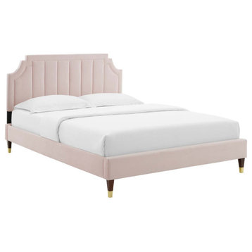 Sienna Performance Velvet Full Platform Bed, Pink