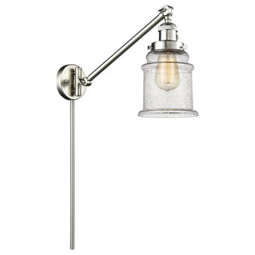 Canton 1-Light LED Swing Arm Light, Brushed Satin Nickel, Glass: Seedy