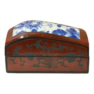 Chinese Old White Base Blue Flowers Porcelain Art Lacquer Box Hws3879 ...