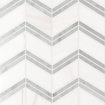 Bianco Dolomite Cheveron Polished Marble Mosaic Tile, Set of 200