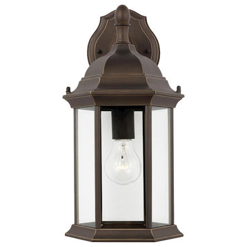 Sea Gull Sevier Med 1 Down Outdoor Wall Lantern, Bronze/Clear