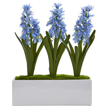 Hyacinth Artificial Arrangement, White Vase