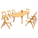 Teak Deals - 9-Piece Outdoor Teak Dining Set: 117" Oval Ext Table, 8 Surf Folding Arm Chairs - Set includes: 117" Double Extension Oval Dining Table and 8 Folding Arm Chairs.