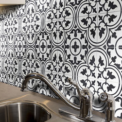 Moroccan mosaic & Tile House - 8"x8" Casa Handmade Cement Tile, White/Black, Set of 12 - Wall And Floor Tile
