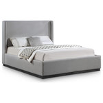 Meridian Furniture - Flynn Linen Textured Fabric Full Bed, Gray, King - Unwind and relax as the cares of the day drift away from the confines of this Flynn linen textured fabric bed. An artfully designed bedroom masterpiece, this king-sized bed offers a winged headboard that's extra tall to make a bold impression in your bedroom sanctuary. The linen upholstery fabric that covers this entire bed from top to bottom is soft to the touch, while the headboard is lightly padded for comfort as you read in bed or watch TV. A solid wood base provides sturdy support for this impeccably styed fabric bed.