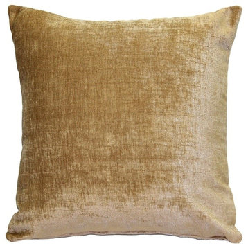 Pillow Decor, Venetian Velvet Golden Brown Throw Pillow 19x19