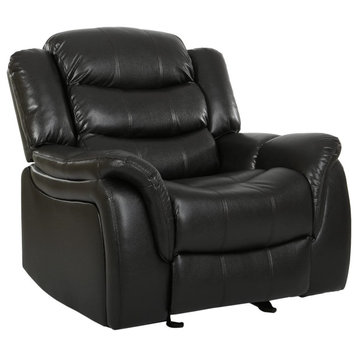 Modern Recliner, Black Faux Leather Upholstered Seat With Glider Function