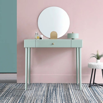 31" Modern Green Makeup Vanity Dressing Table with Drawer & Storage Box Mirror I