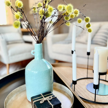 Blue Ceramic Vase with Faux Yellow Billy Buttons
