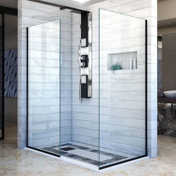 DreamLine Linea Two Shower Screens 34" and 30"W x 72"H, Open Entry, Satin Black