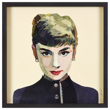 Audrey Handmade Collage Framed Graphic Wall Art Under Glass Signed by Alex Zeng