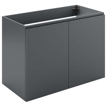 Modway Vitality 35" Plastic and Wood Wall-Mount Bathroom Vanity in Gray
