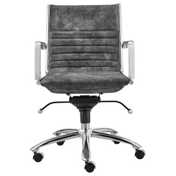 Dirk Low Back Office Chair, Gray Velvet With Chromed Steel Base