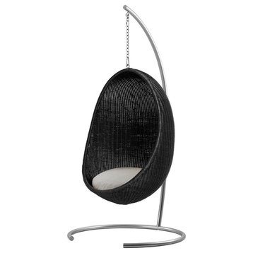 Nanna Ditzel Hanging Egg Chair, Black, Sunbrella Sailcloth Seagull, Stand, Chain