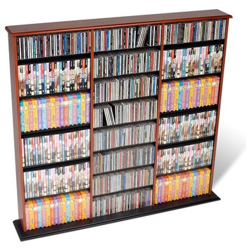 Prepac 51" Triple CD DVD Wall Media Storage Rack in Cherry and Black