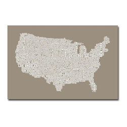 30 in. x 47 in. US City Map XIV Canvas Art - Fine Art Prints