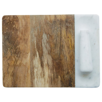 Mango Wood and Marble Cheese and Cutting Board, Natural and White