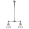 2-Light Small Cone 22" Chandelier, Polished Chrome, Glass: Clear