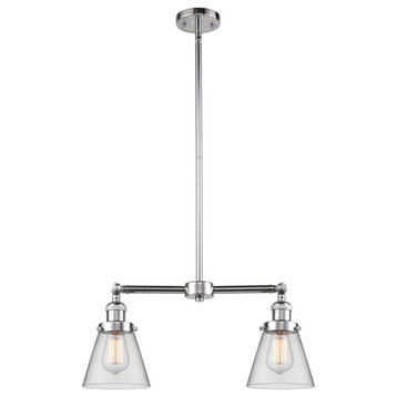 2-Light Small Cone 22" Chandelier, Polished Chrome, Glass: Clear