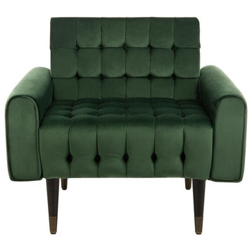 Meris Tufted Arm Chair Forest Green/ Black/ Brass