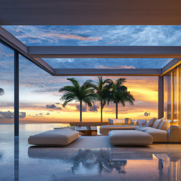 Remodeling and Renovation for a Modern Luxury Patio with Infinity Pool and Sofas
