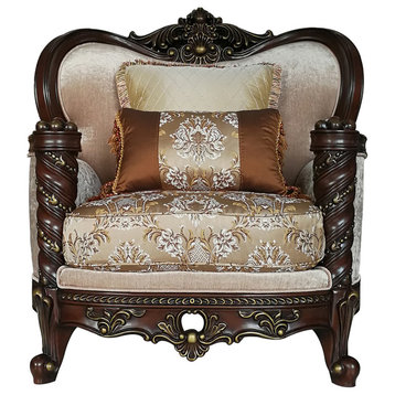 ACME Devayne Chair with 2 Pillows, Fabric and Dark Walnut