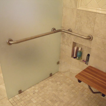 Teak folding bench & grab bars