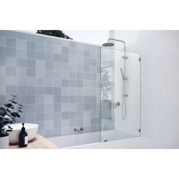 58.25"x34" Frameless Shower Bath Fixed Panel, Brushed Nickel