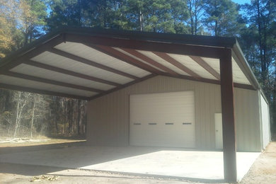 Mid-sized minimalist one-story metal gable roof photo in Other with a metal roof
