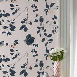Wren and Cherry Wallpaper - Garden Collection - Wallpaper