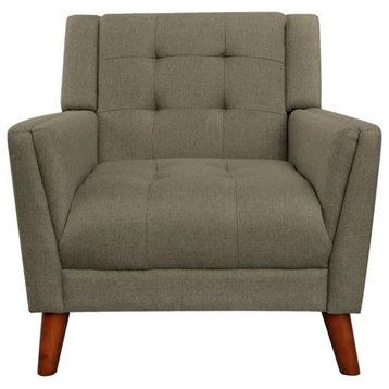Midcentury Accent Chair, Splayed Legs and Square Tufted Polyester Seat, Mocha