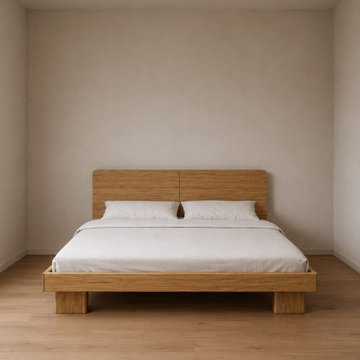 Modern Wooden Platform Bed | Solid Wood Scandinavian Japandi Bedroom Bed