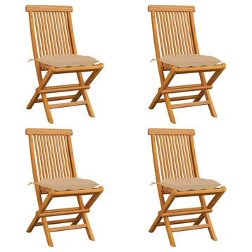 Vidaxl Garden Chairs With Beige Cushions, Set of 4, Solid Teak Wood