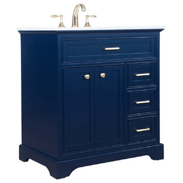 Elegant Decor Americana 32" Solid Wood and Metal Single Bathroom Vanity in Blue