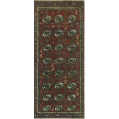 Vintage Distressed Azure Burgundy/Ivory Runner, 2'10 x 6'11