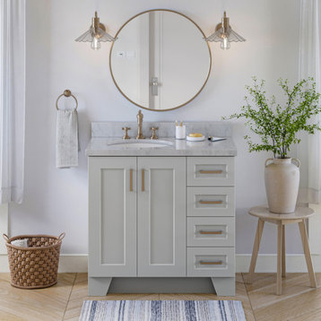 Ariel Taylor 37" Left Oval Sink Bath Vanity, Grey, 1.5" Carrara Marble
