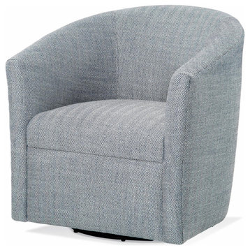 Modern Accent Chair, Swiveling Design With Herringbone Patterned Seat, Indigo