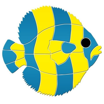 Bottom Fish Ceramic Swimming Pool Mosaic 13"x12", Blue/Yellow