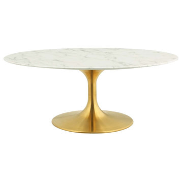 Modern Deco Living Coffee Table, Metal Steel Artificial Marble, Gold White