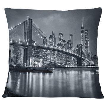Panorama New York City at Night Cityscape Throw Pillow, 16"x16"