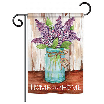 Welcome Lilacs Home Sweet Home Jar Inspirational, Everyday Garden Flag 13"x18.5"