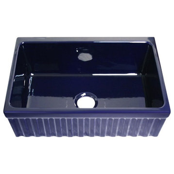 Quatro Alcove Reversible Fireclay Sink, Sapphire Blue