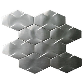 Stainless Steel 3D Interlocking Hexagon Mosaic, 11"x11" Sheets, Set of 30
