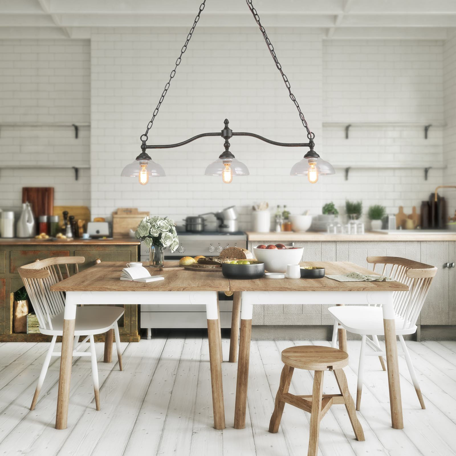 LALUZ 3-Light Linear Industrial Kitchen Island Lighting - Traditional ...