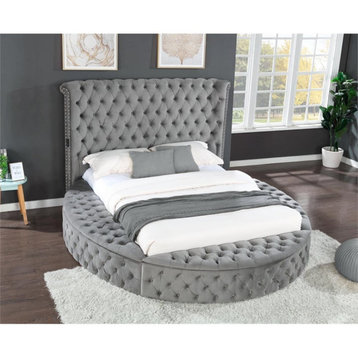 Atlin Designs King Size Tufted Storage Bed made with Wood in Gray