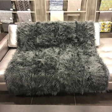 Gigi Luxurious Shaggy Faux Fur Throw Blanket, Charcoal