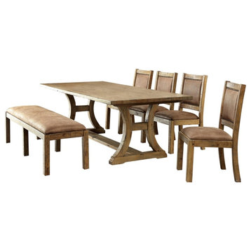Furniture of America Liston 6-Piece Wood 77-inch Dining Set in Rustic Brown Pine